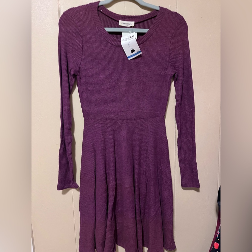 eesome Ribbed Knit Purple Womens Dress